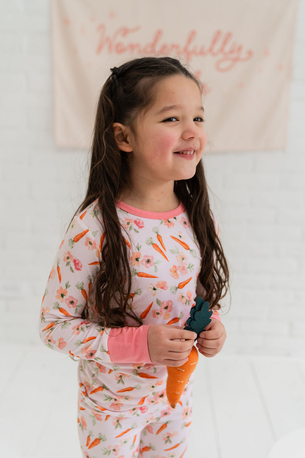 Lillian's Pink Easter Carrots Bamboo 2-piece Long Sleeve Set