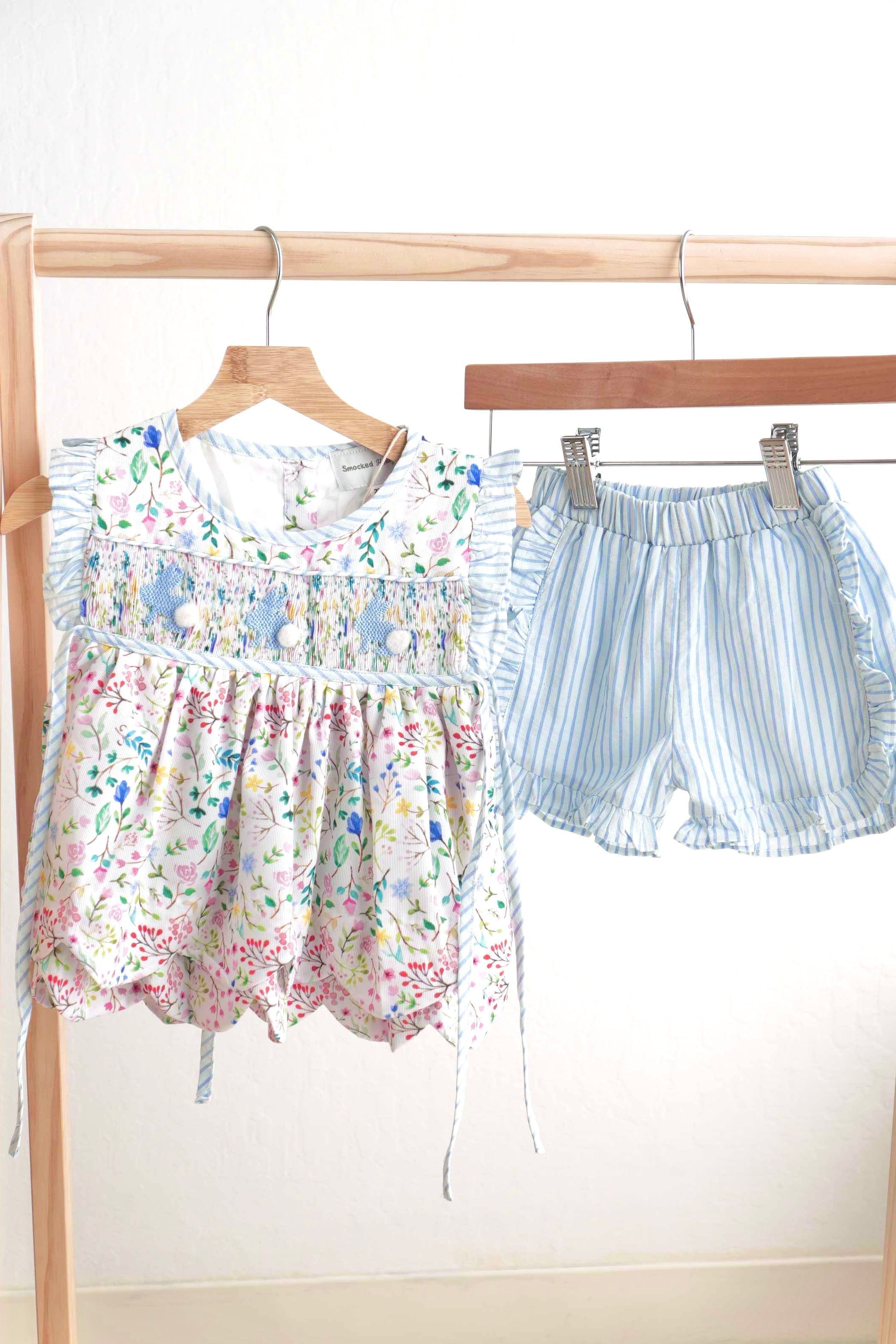 Floral Easter Bunny Hand-smocked Girl Set