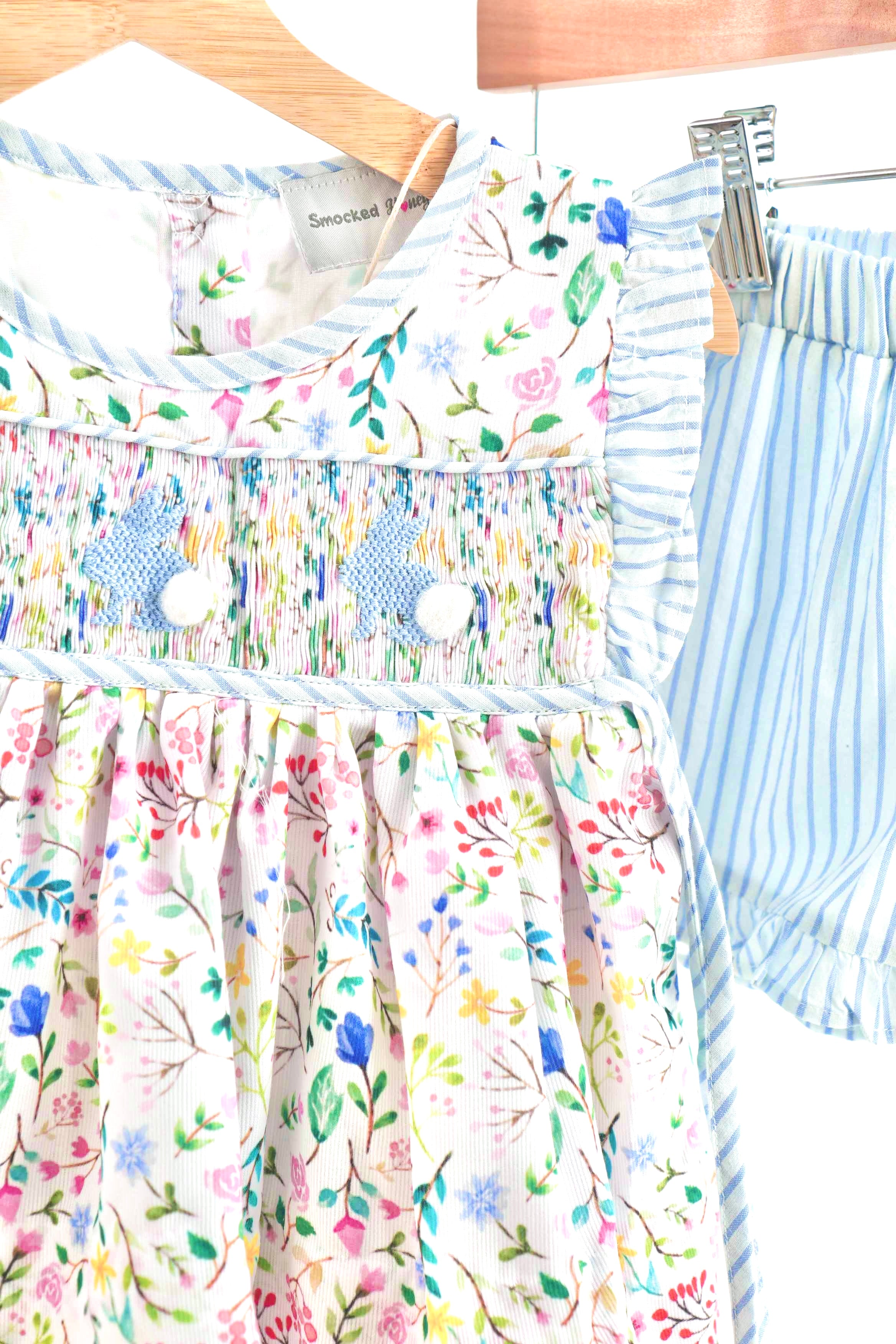 Floral Easter Bunny Hand-smocked Girl Set