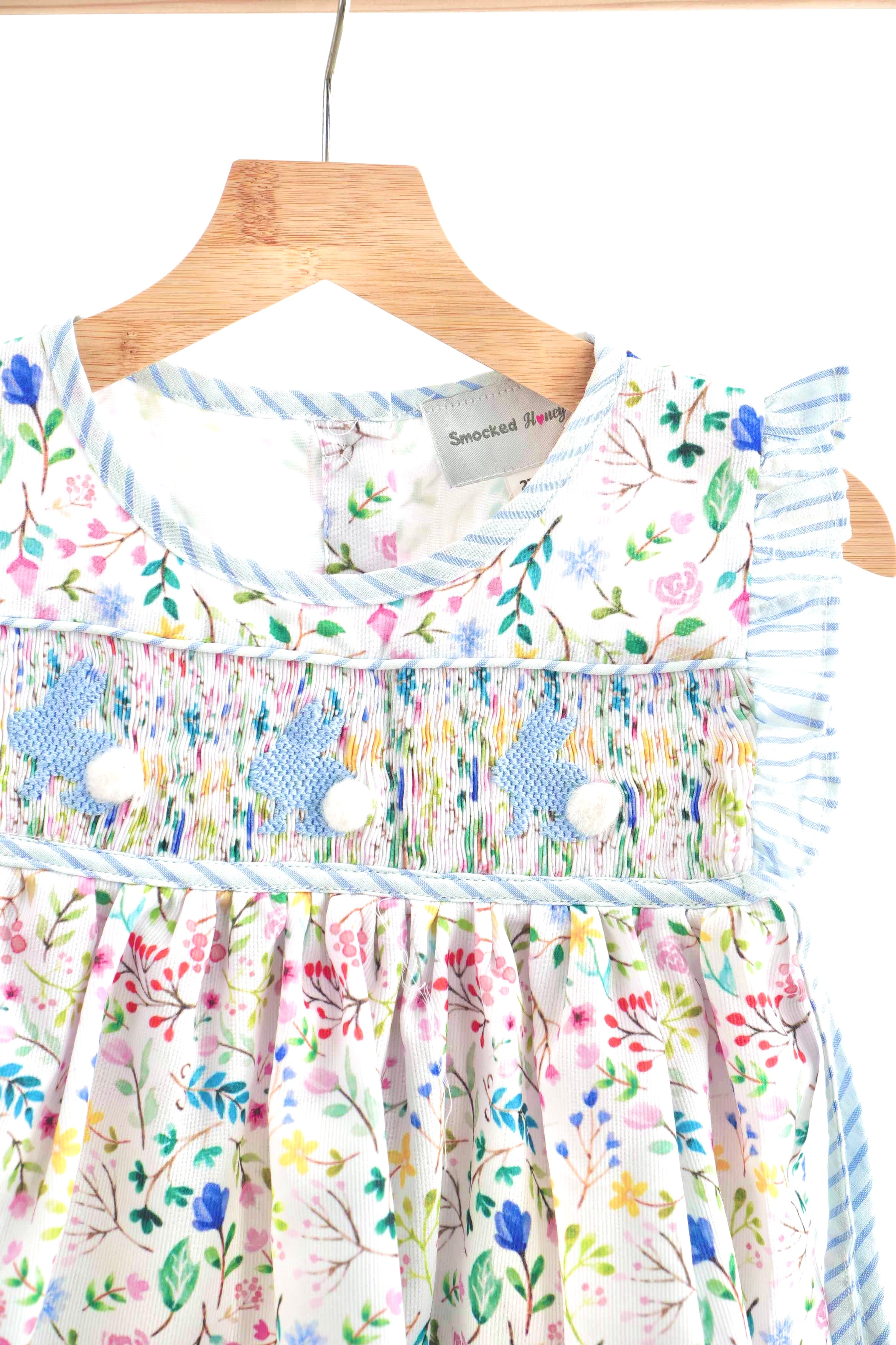 Floral Easter Bunny Hand-smocked Girl Set