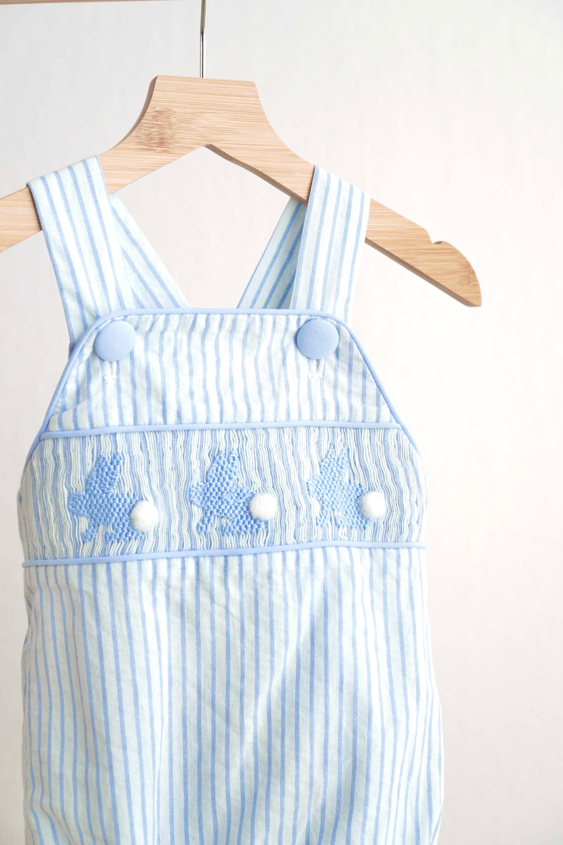 Blue Easter Bunny Hand-smocked Boy Bubble