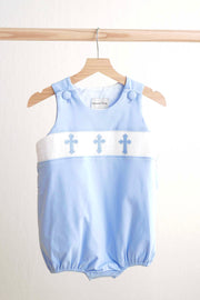 Blue Easter Cross Hand-smokced Boy Bubble