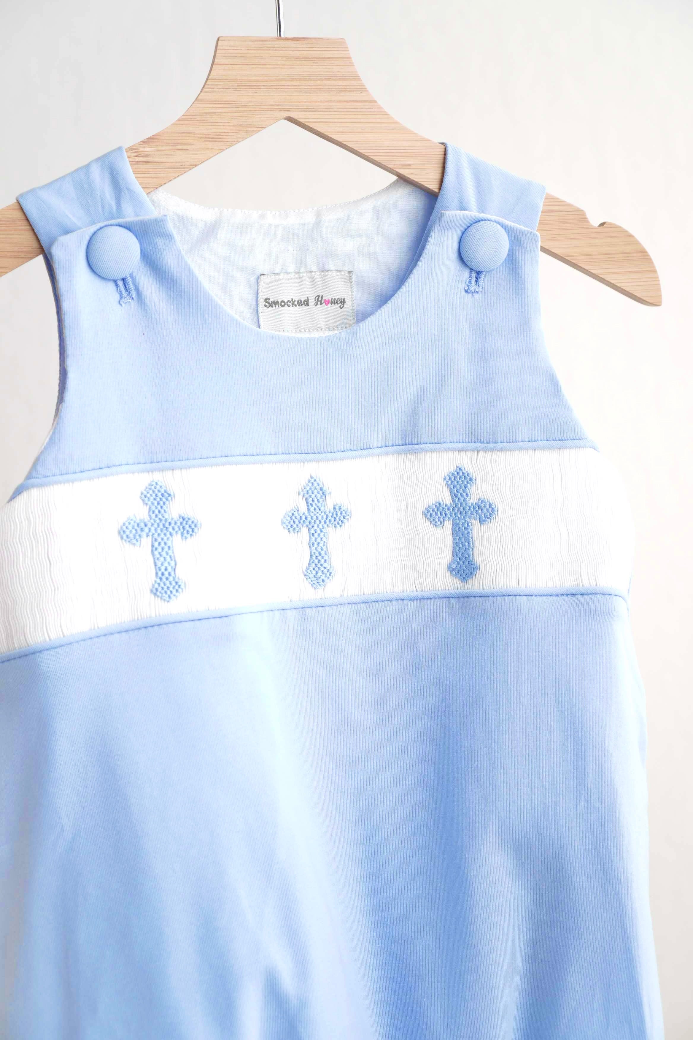 Blue Easter Cross Hand-smokced Boy Bubble