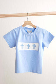 Blue Easter Cross Hand-smokced Boy Top