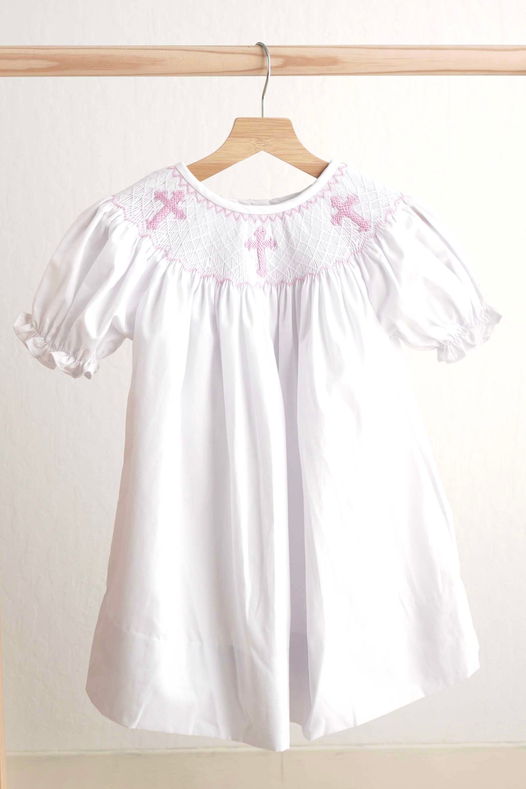 Pink Easter Cross Hand-smocked Girl Dress