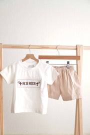Khaki He Is Risen Hand-smocked Boy Set
