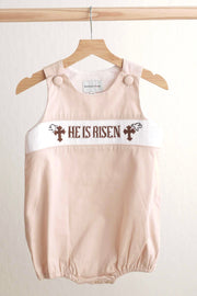 Khaki He Is Risen Hand-smocked Boy Bubble