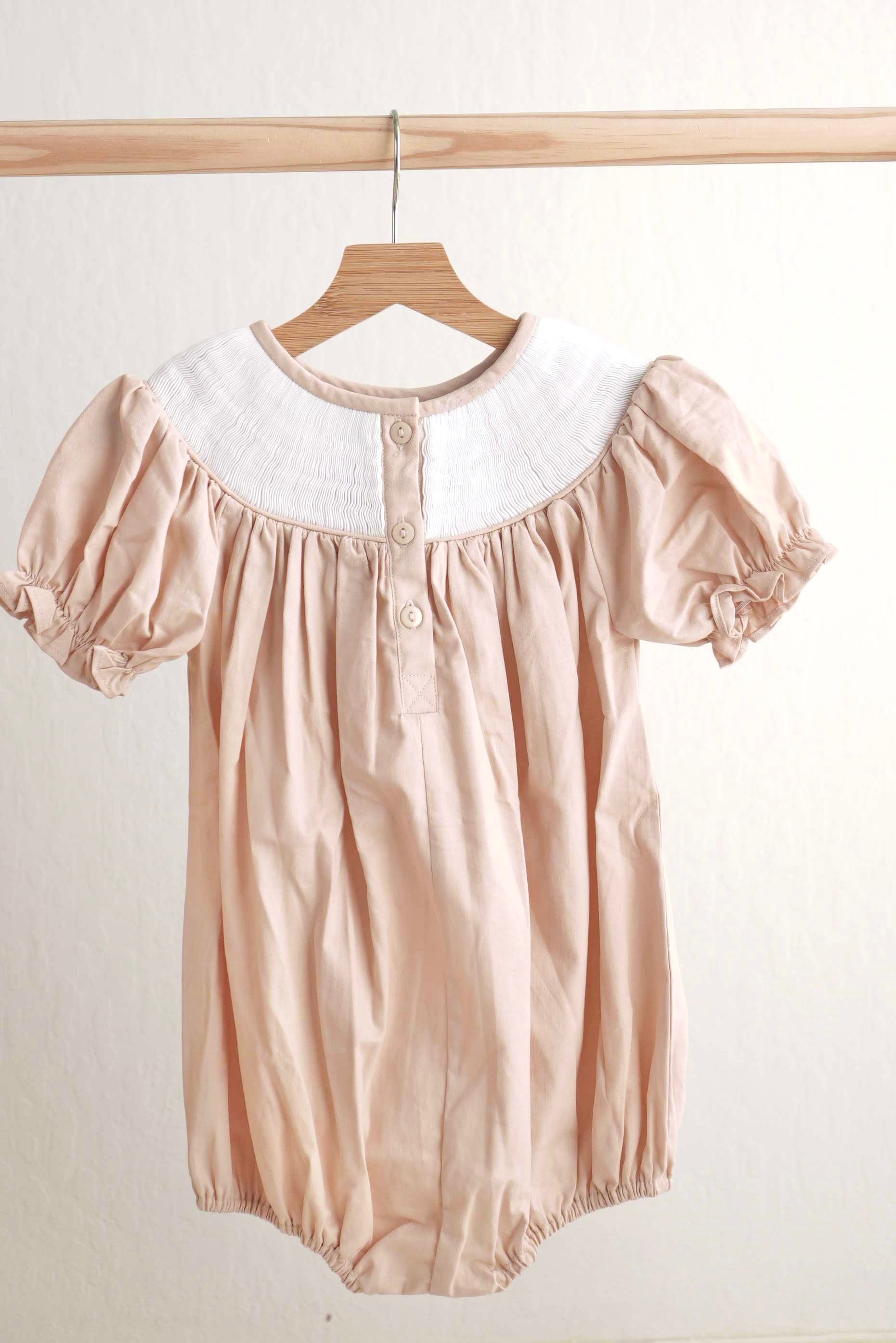 Khaki He Is Risen Hand-smocked Girl Bubble