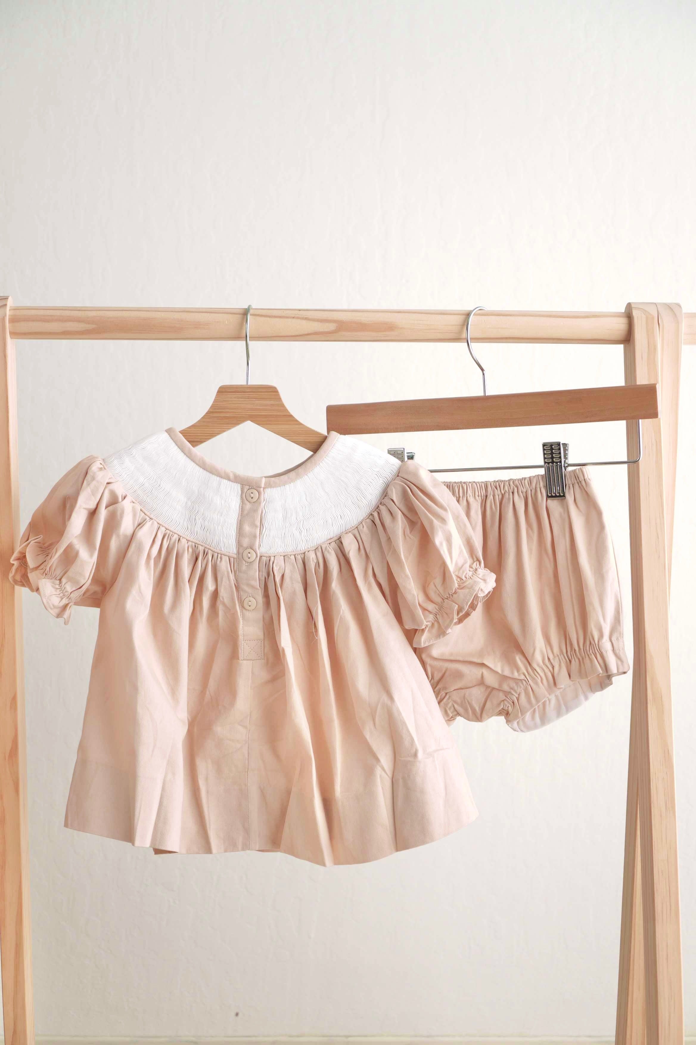 Khaki He Is Risen Hand-smocked Girl Bloomer Set
