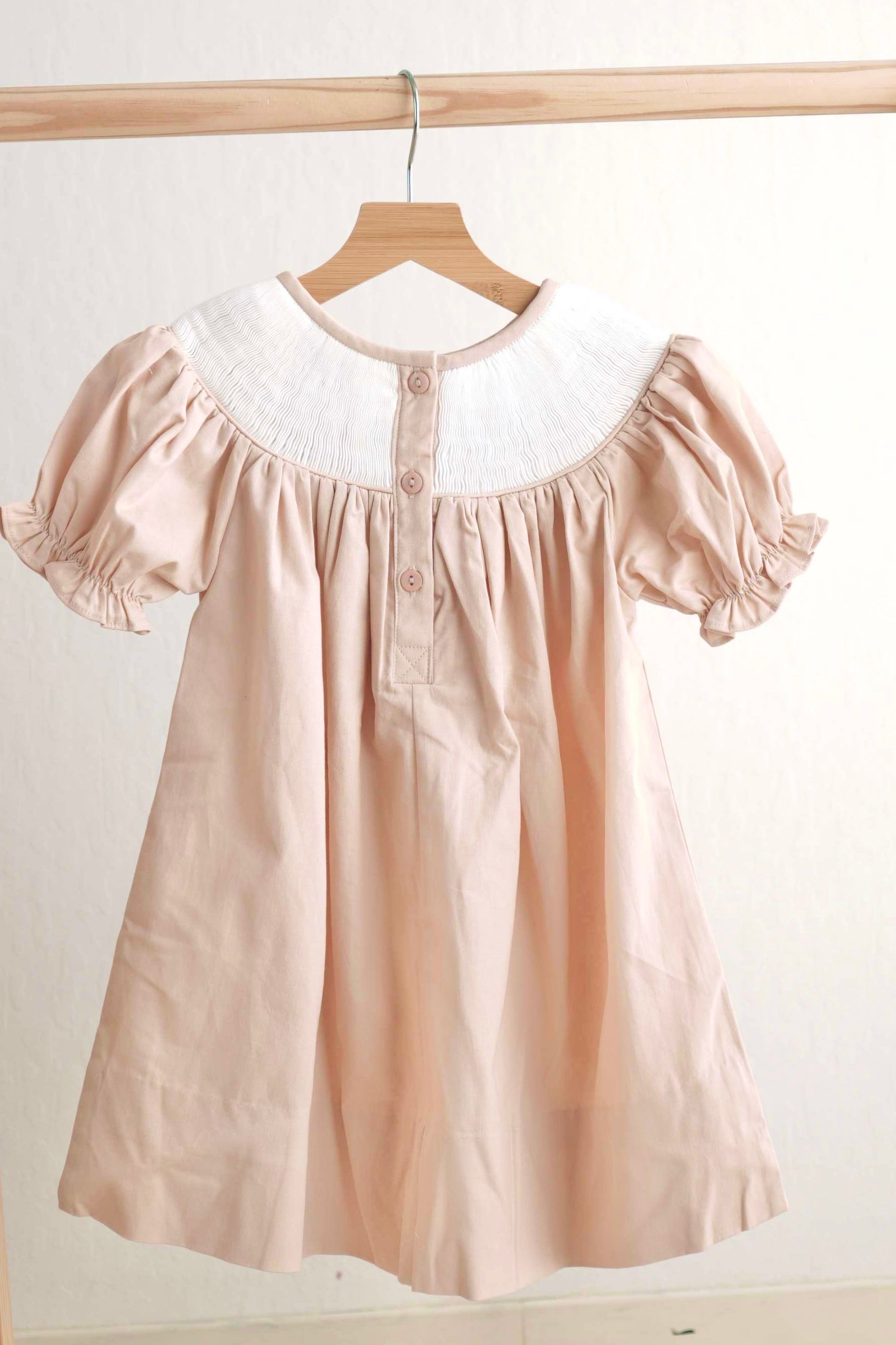 Khaki He Is Risen Hand-smocked Girl Dress