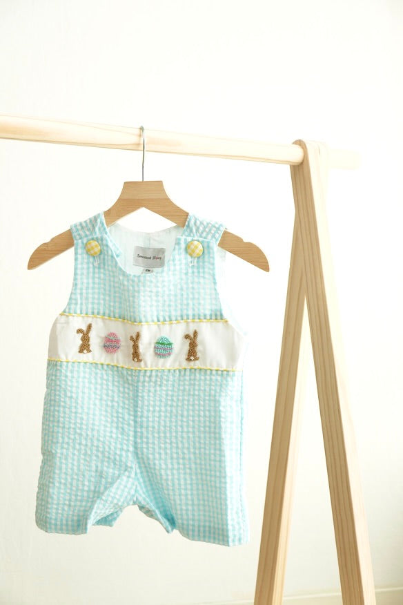 Blue Easter Bunny Egg French Knot Boy Gingham Seersucker Jonjon