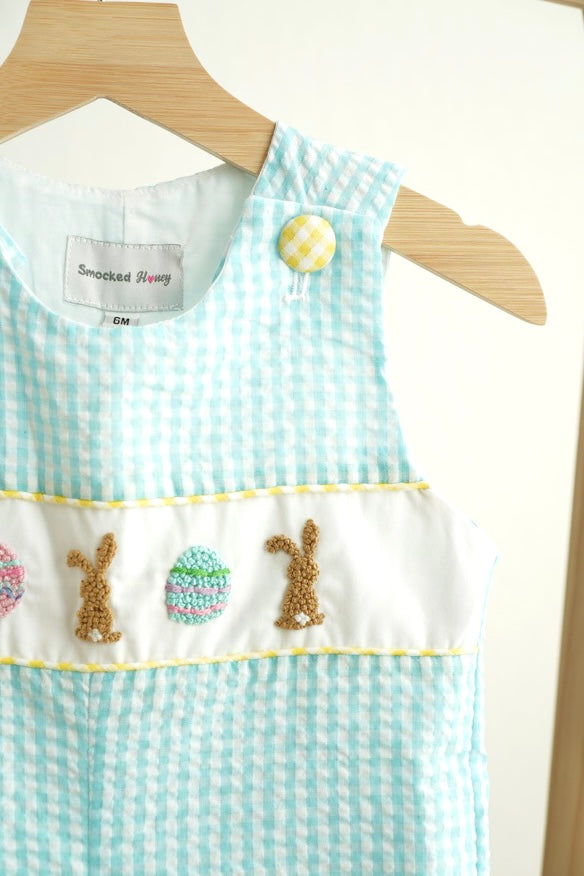Blue Easter Bunny Egg French Knot Boy Gingham Seersucker Jonjon