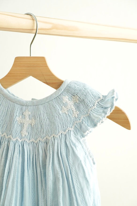 Blue Easter Cross Hand-smocked Girl Bubble