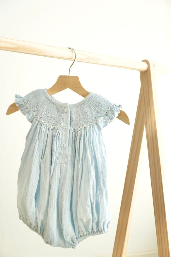 Blue Easter Cross Hand-smocked Girl Bubble