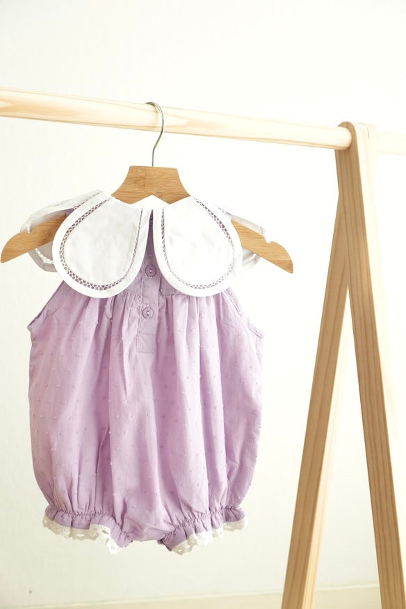 Lavender Floral Bow Embroidery Swiss Dot Girl Bubble