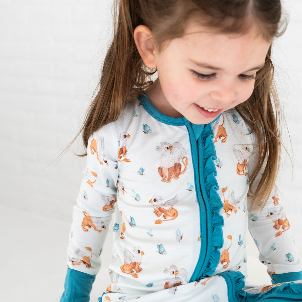 Griffin Butterflies Bamboo Ruffle Convertible Footie (2t-4t)