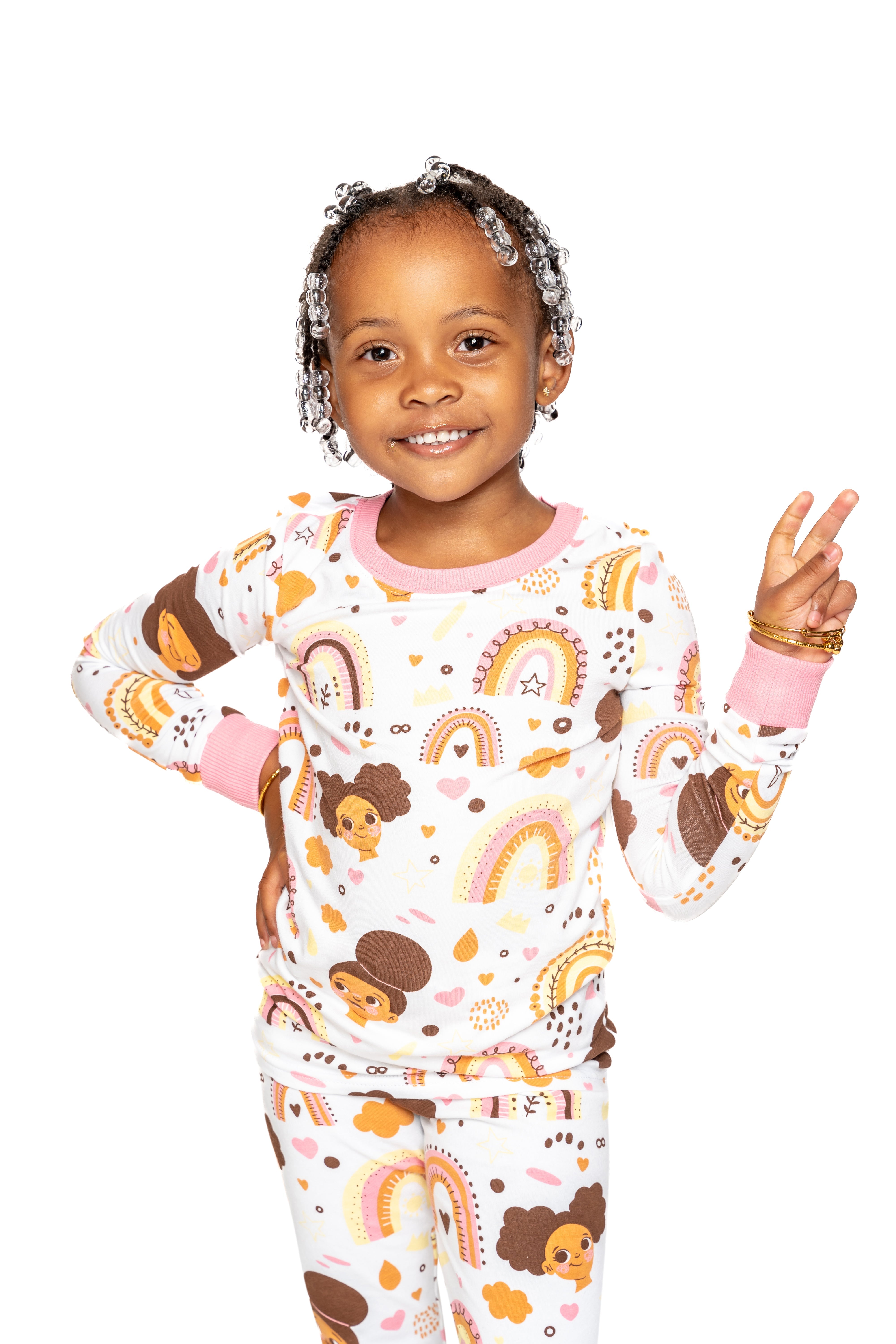 Afros And Rainbows Boho Snug Fit Pajamas Set Girls Toddler Size 4t - 12