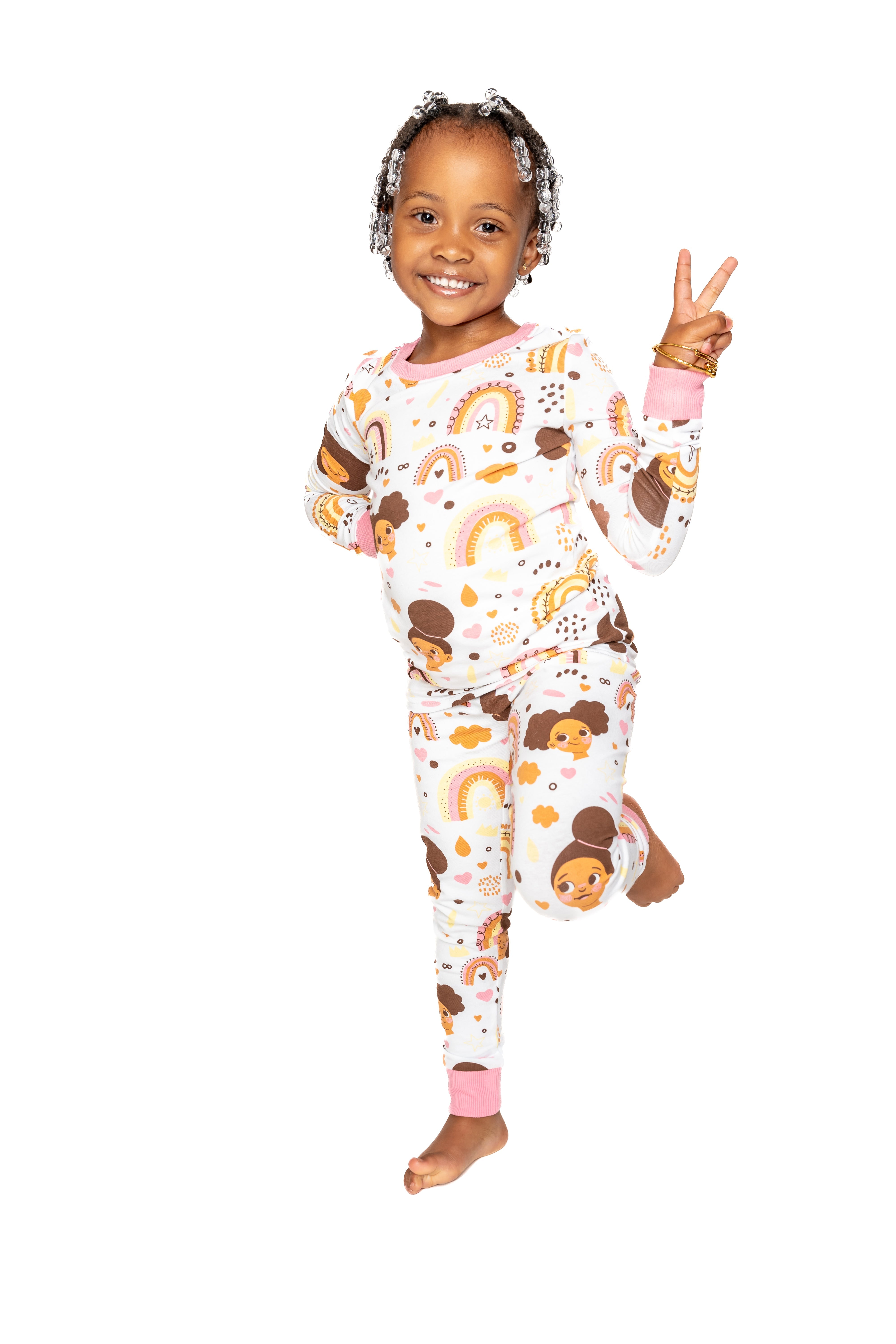 Afros And Rainbows Boho Snug Fit Pajamas Set Girls Toddler Size 4t - 12