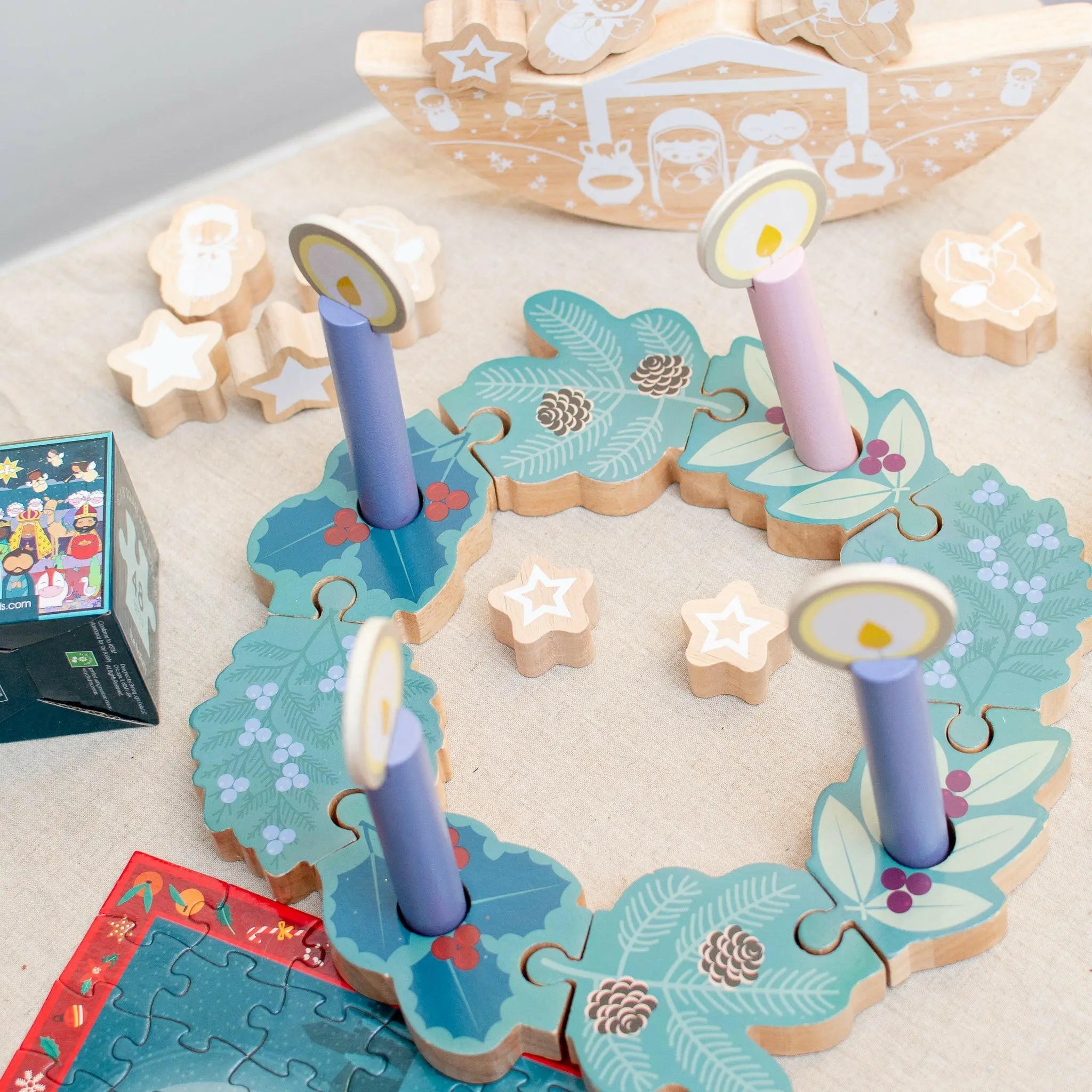 Double-sided Advent To Christmas Wooden Wreath Set