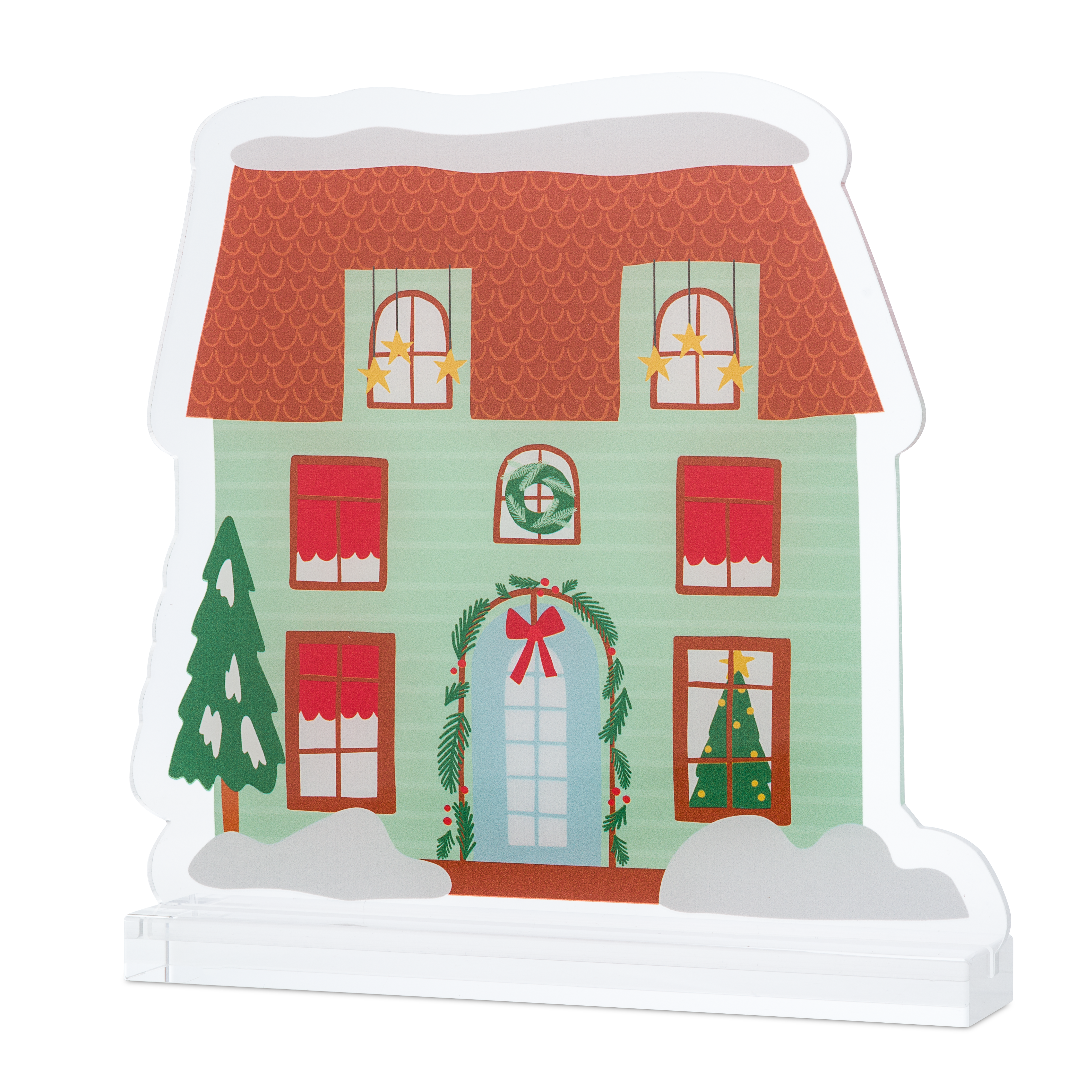 Merry & Bright Acrylic Christmas Village- Green Townhouse