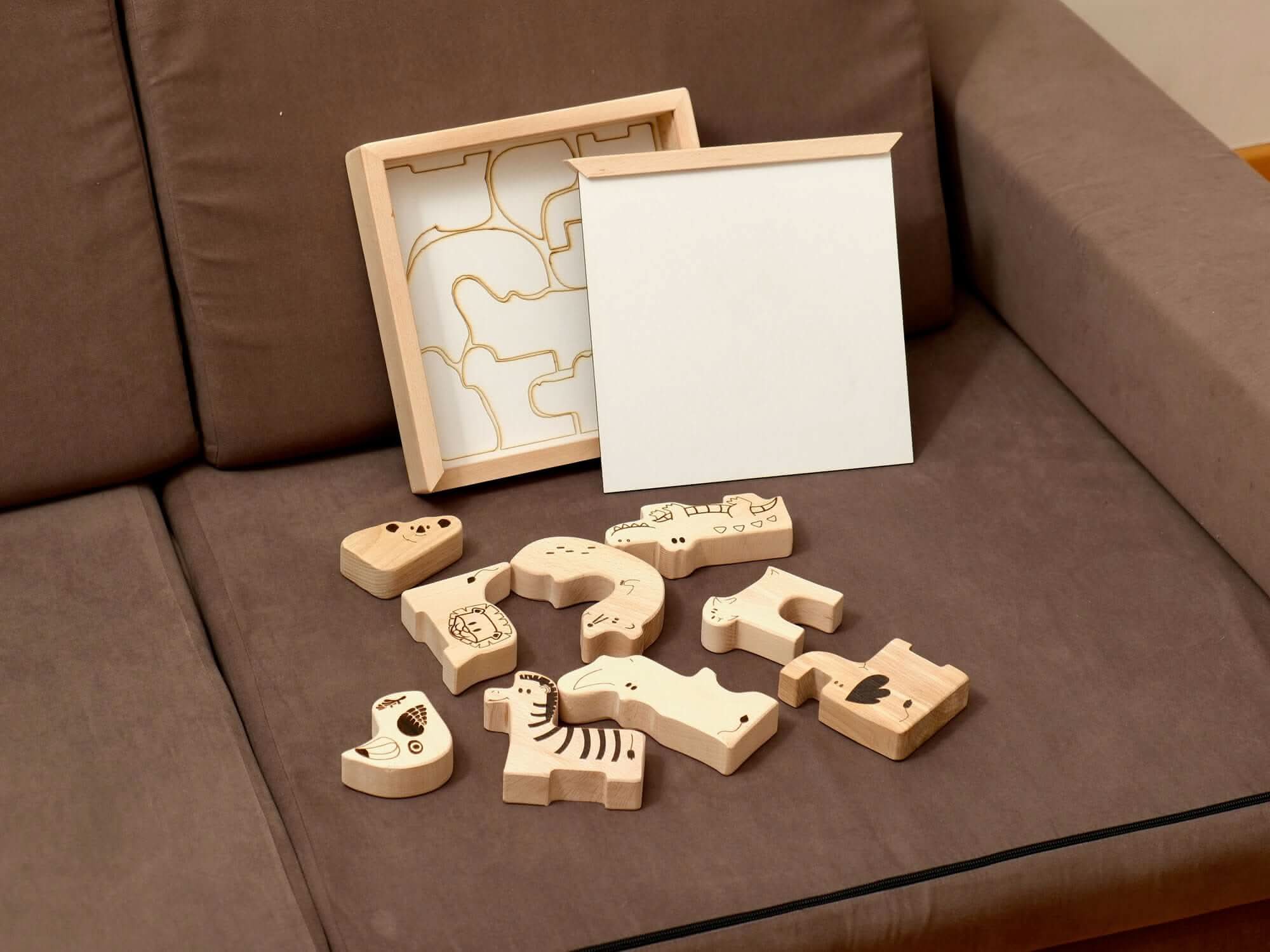 Wooden Safari Animal Puzzle Box For Toddlers