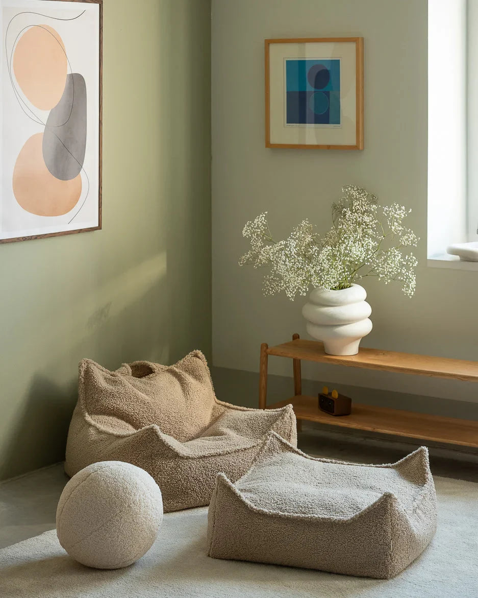 Biscuit Beanbag Chair And Ottoman Set