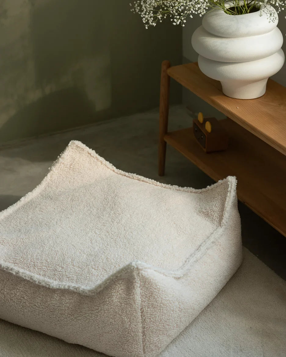 Cream White Beanbag Chair And Ottoman Set