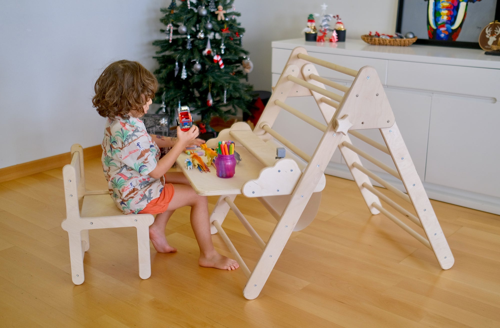 Foldable Montessori Climbing Triangle Set With Portable Table And Chair