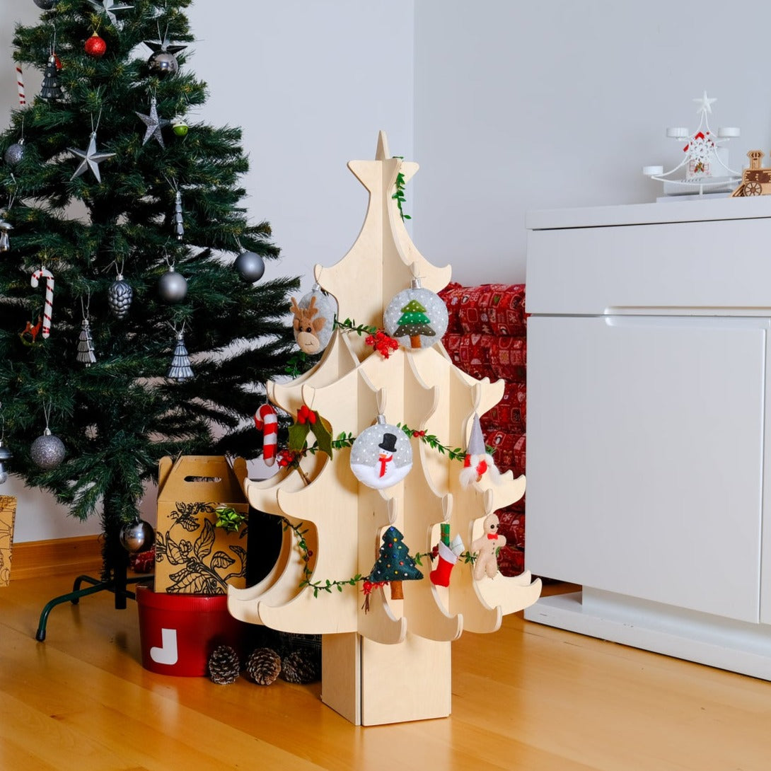 Montessori Wooden Christmas Tree & Felt Ornaments Set