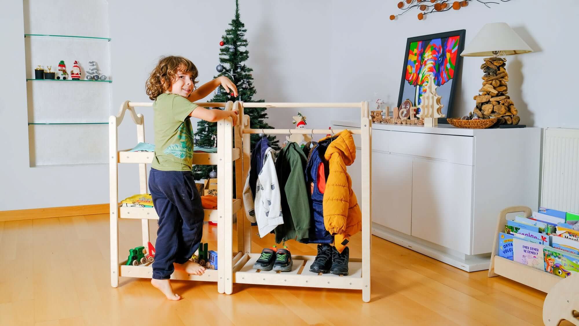 Montessori Wooden Wardrobe Set: Ideal Child Clothing Organizer
