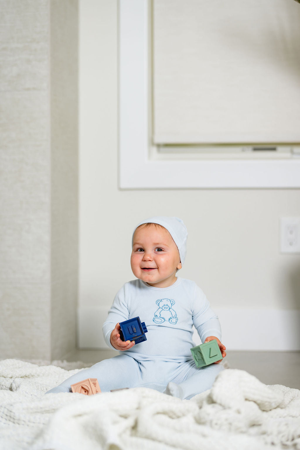 Velour Bear Footie-blue