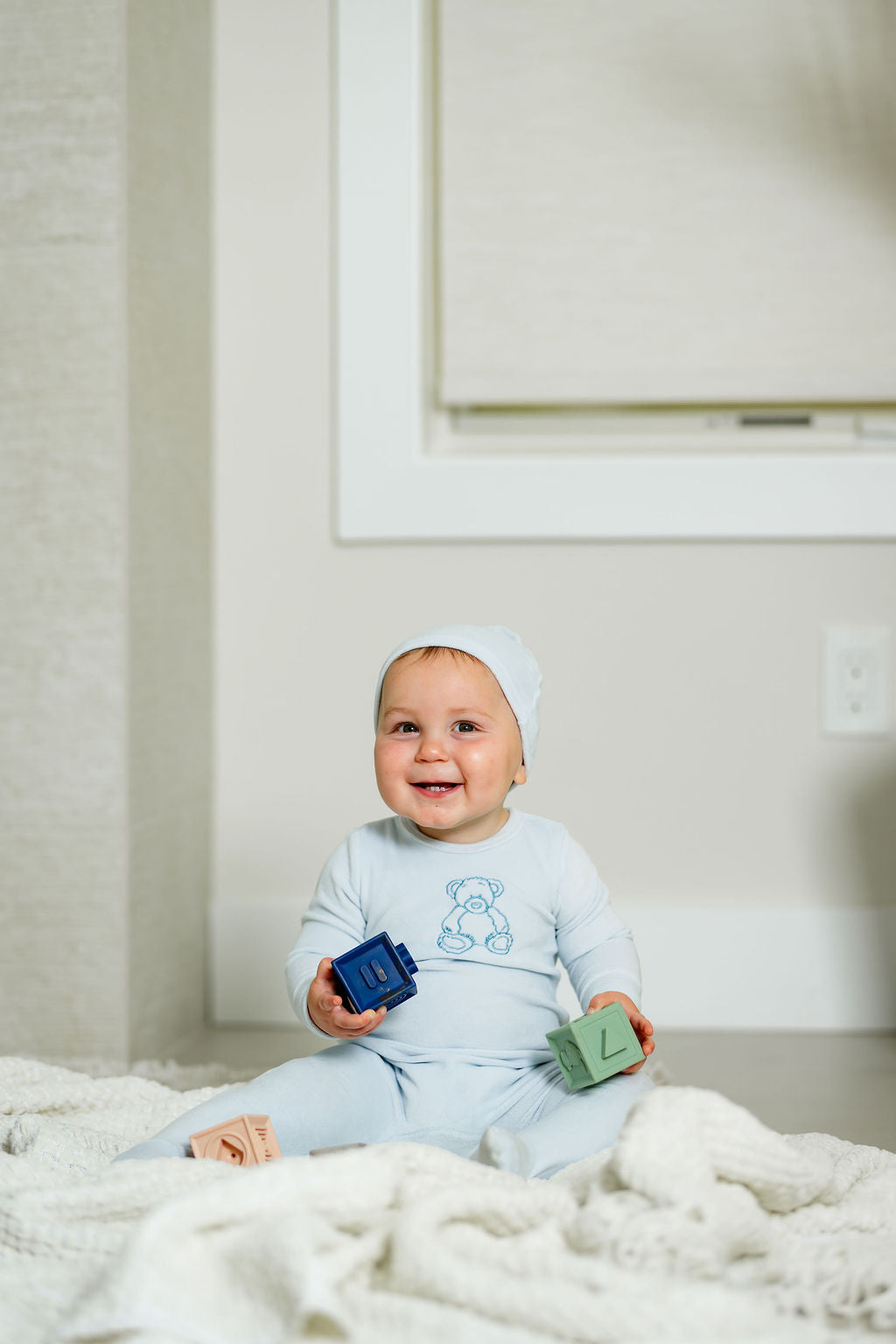 Velour Bear Footie-blue