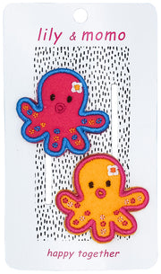 Ollie Octopus Kids Hair Clips- Pink And Yellow