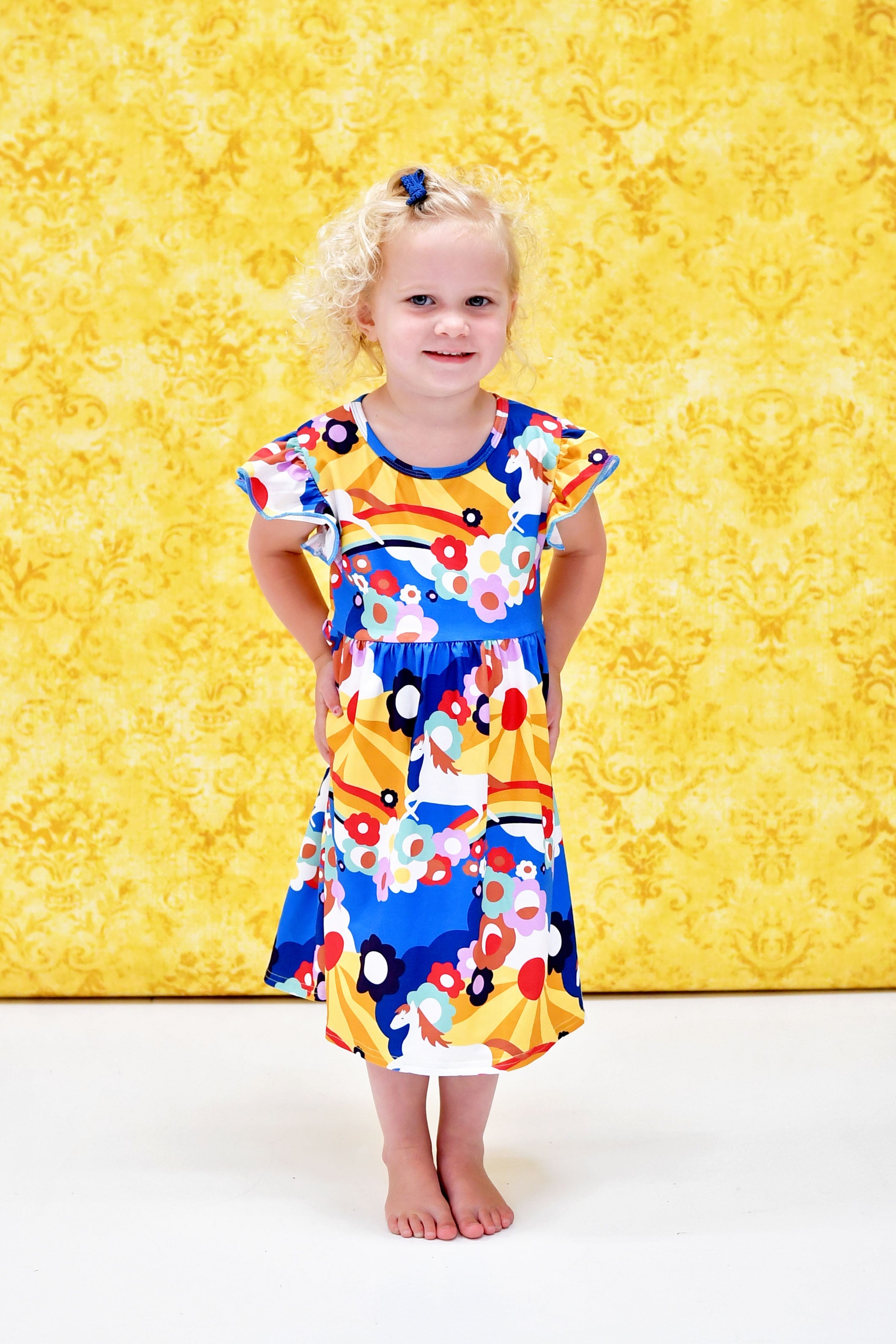 Painted Horse Long Flutter Milk Silk Dress