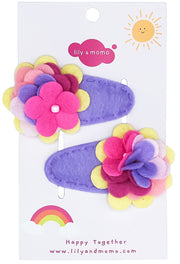 Samantha Flower Kids Hair Clips- Lilac And Pink