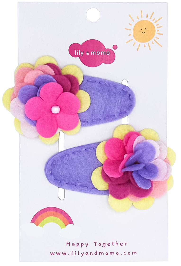 Samantha Flower Hair Clips- Lilac And Pink