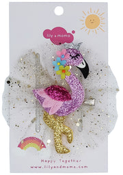 Tulle Glitter Flamingo Kids Hair Clip- Pink