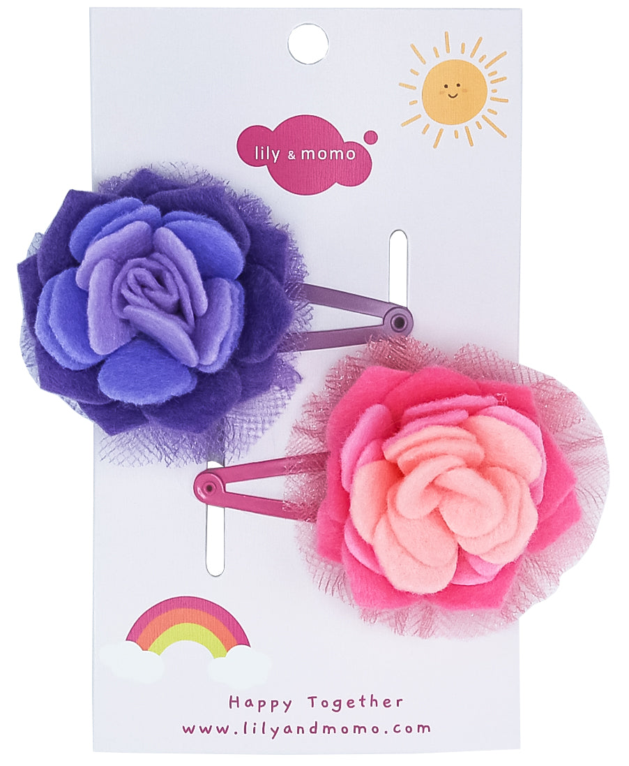 Blossom Flowers Kids Hair Clips- Pink And Lilac