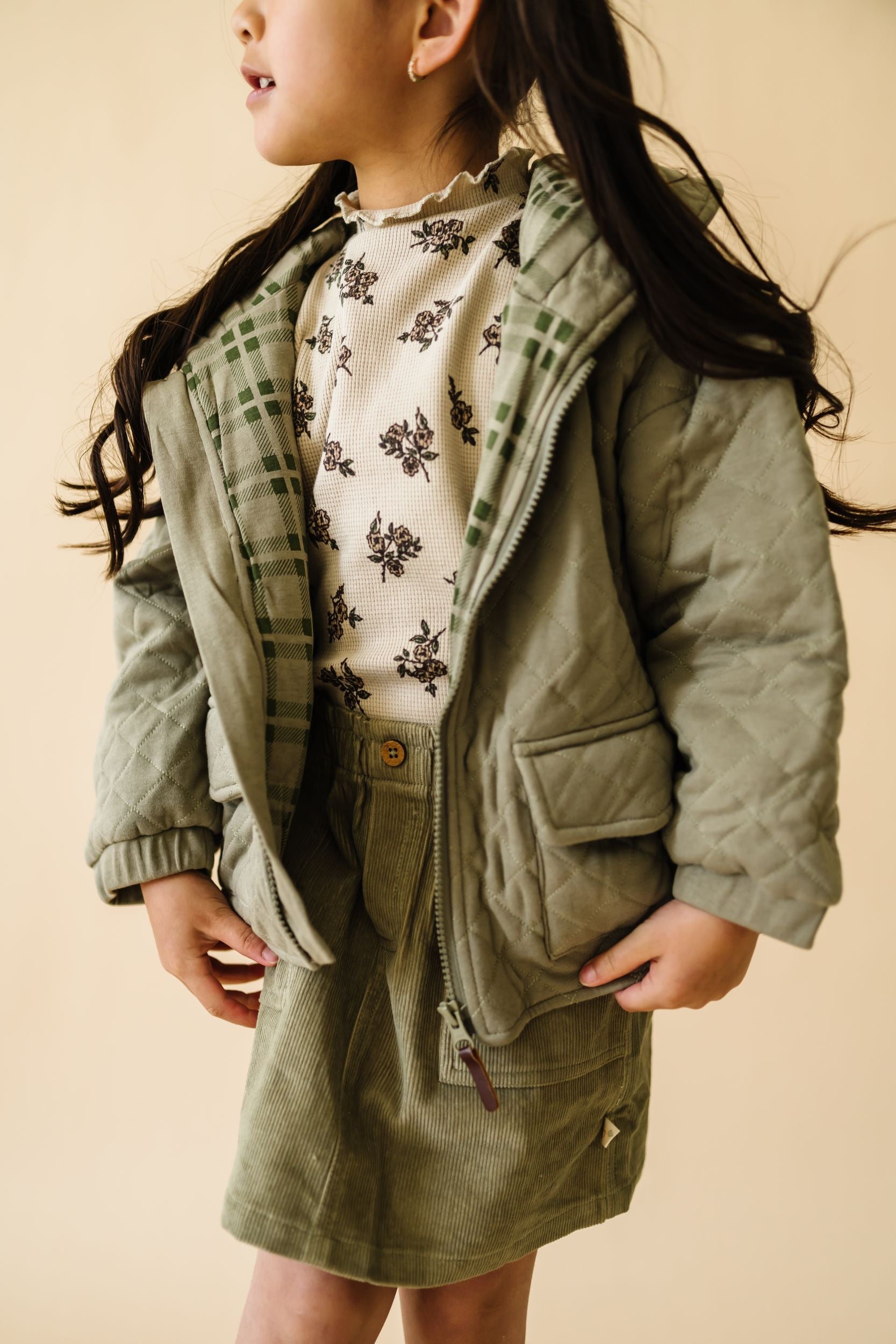 Organic Quilted Hooded Jacket - Olive