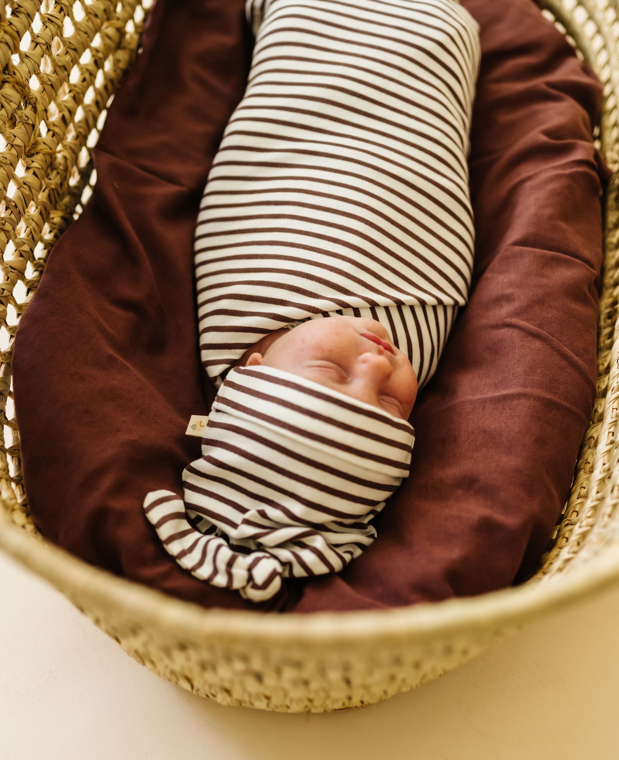 Organic Swaddle Blanket & Hat - Plum Stripes