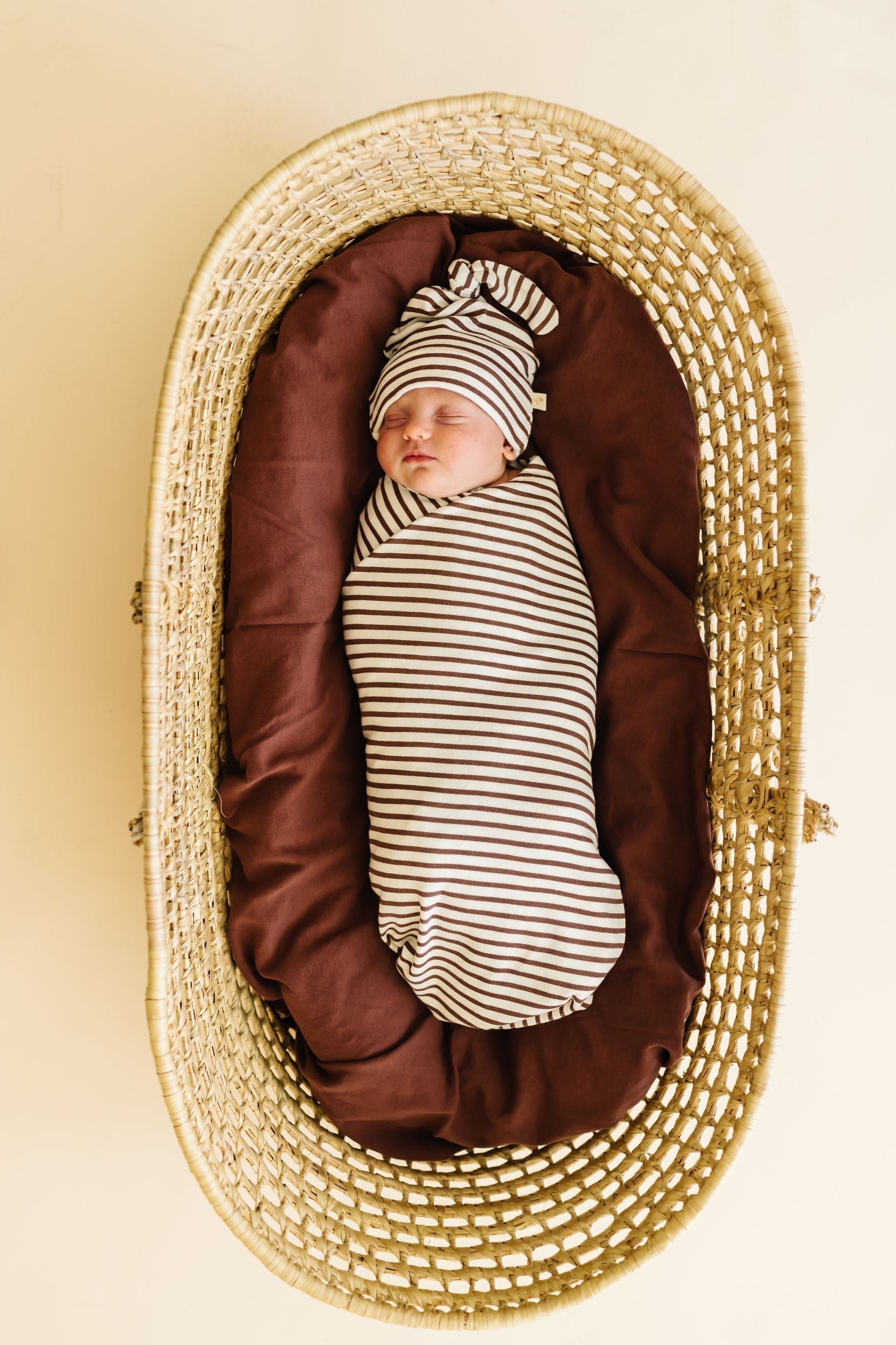 Organic Swaddle Blanket & Hat - Plum Stripes