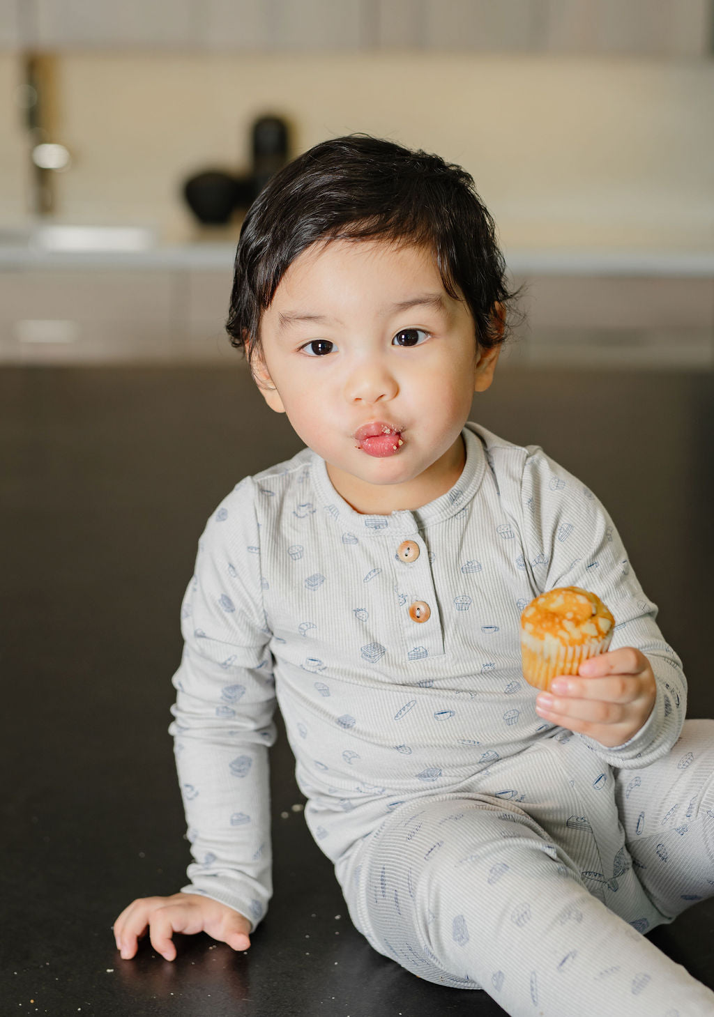 Breakfast Print Pj-grey