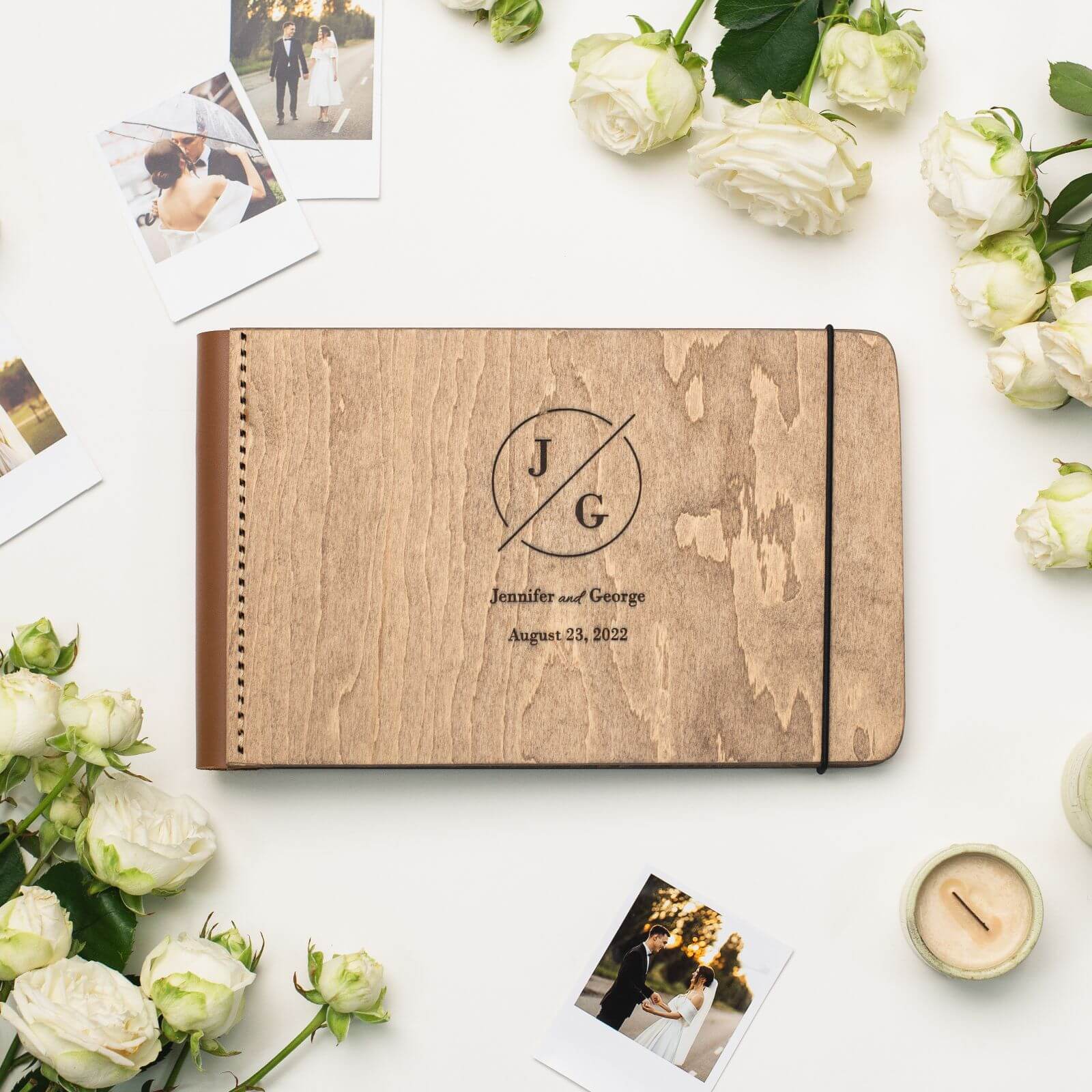 Wooden Album With Leather - Circle (horizontal)