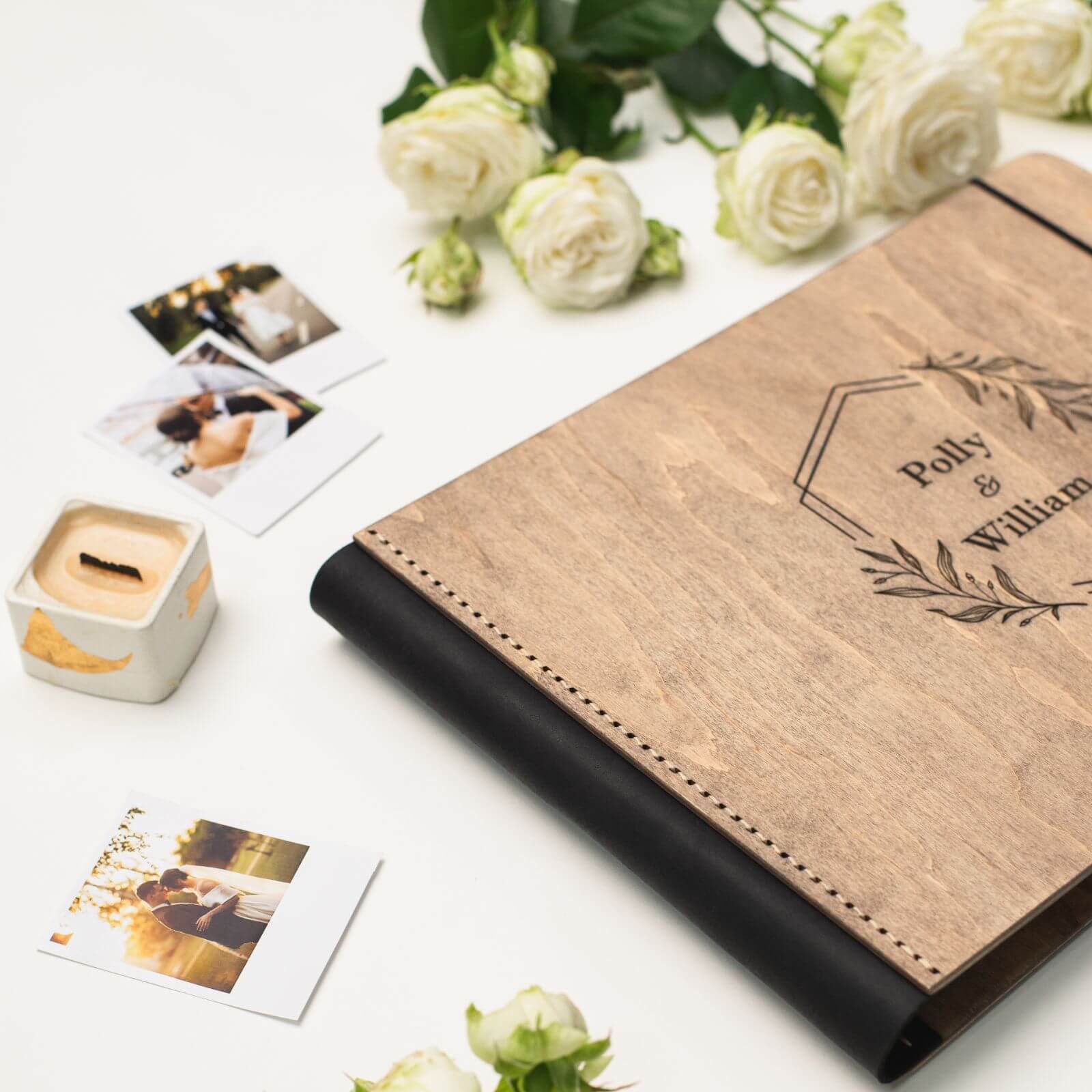 Wooden Album With Leather - Honeycomb (horizontal)