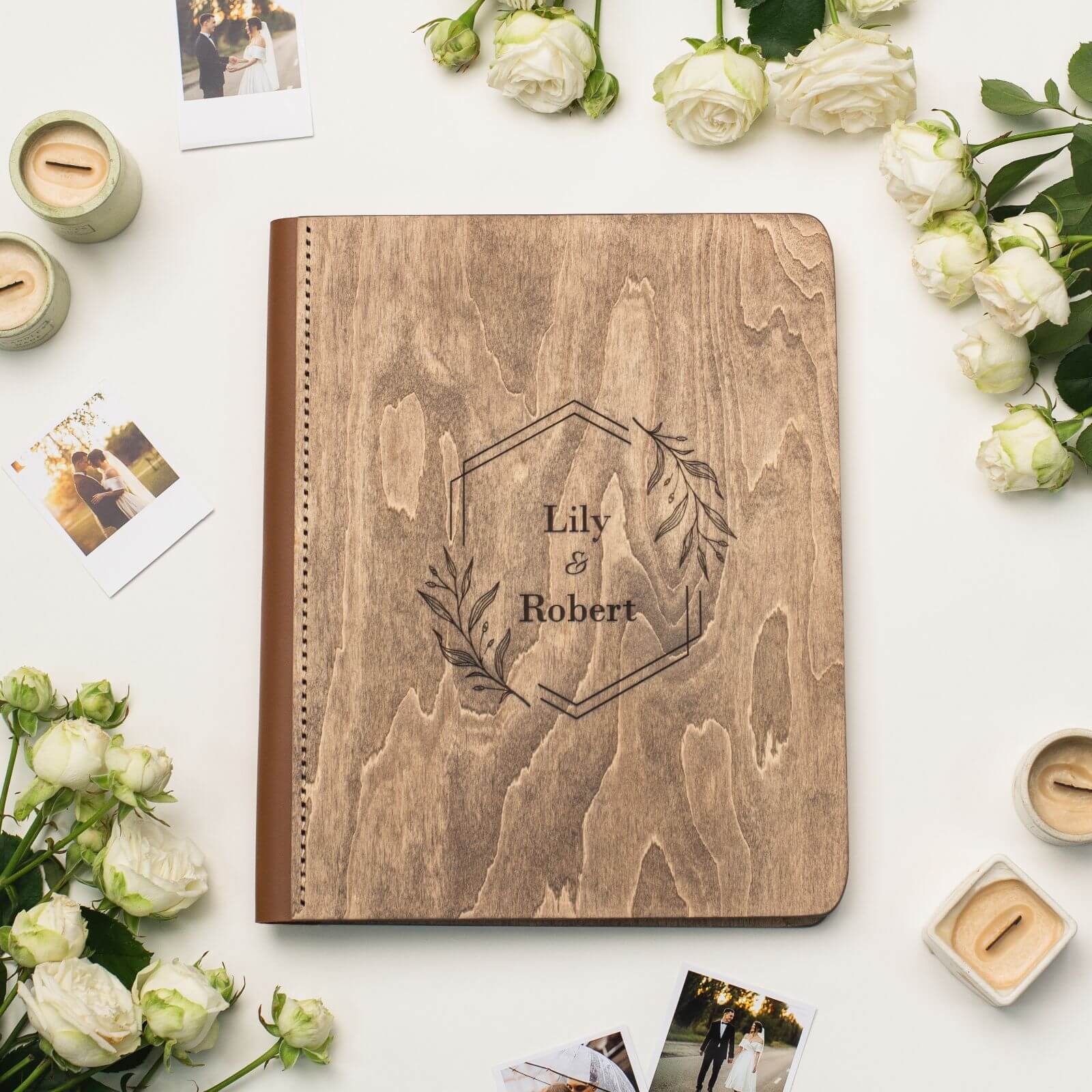 Wooden Album With Leather - Honeycomb (vertical)