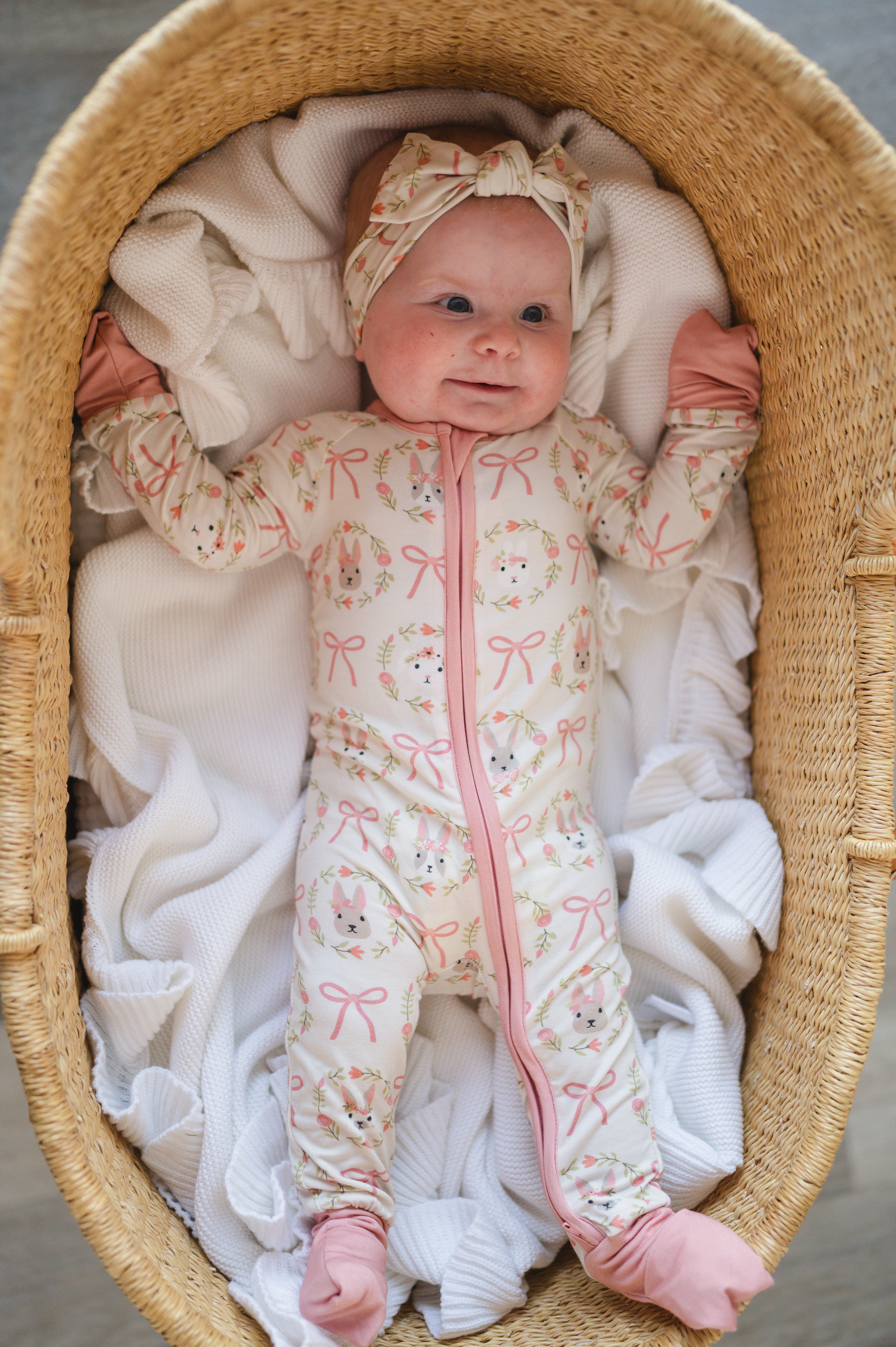 Bows & Bunnies (convertible Zip Footies)