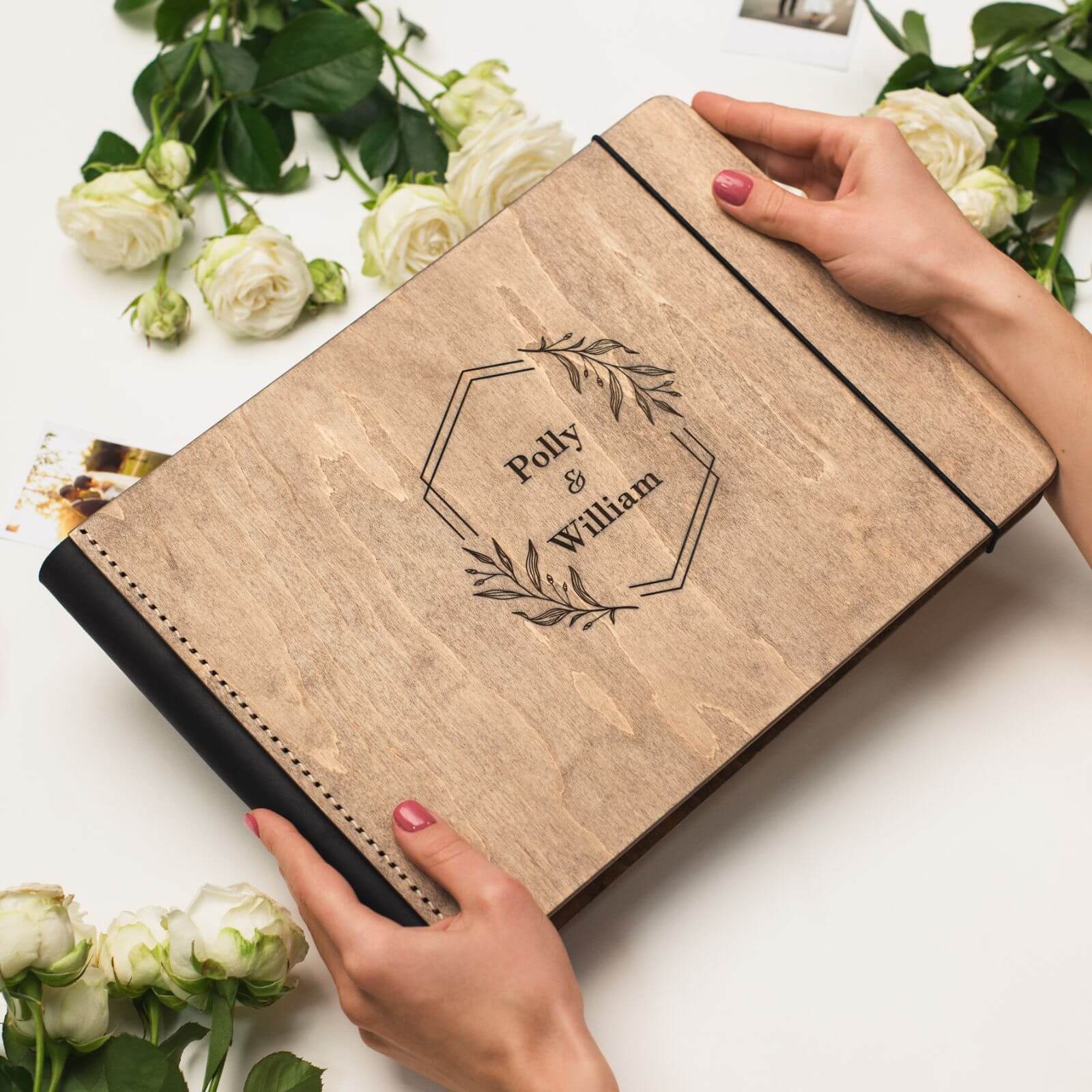 Wooden Album With Leather - Honeycomb (horizontal)