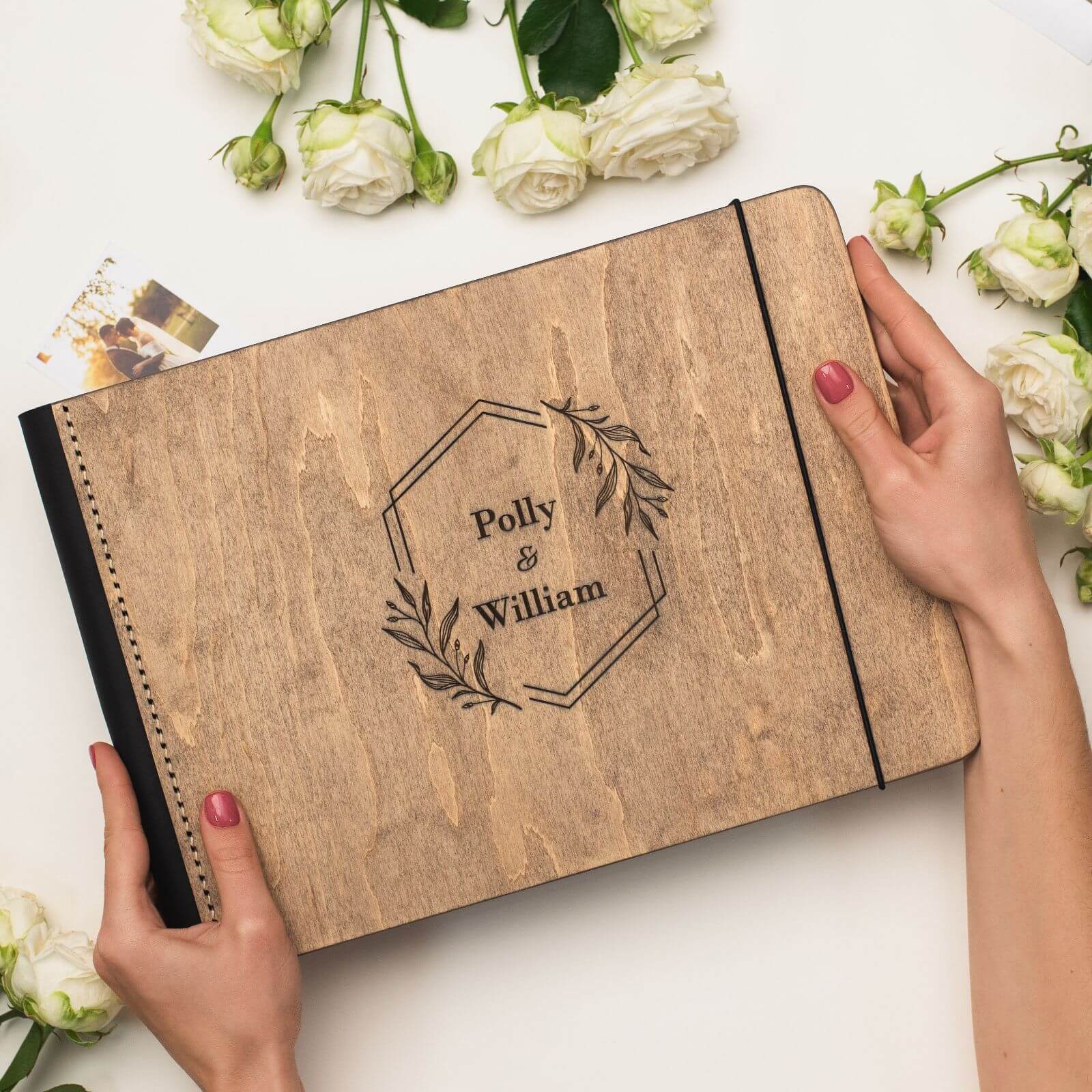 Wooden Album With Leather - Honeycomb (horizontal)