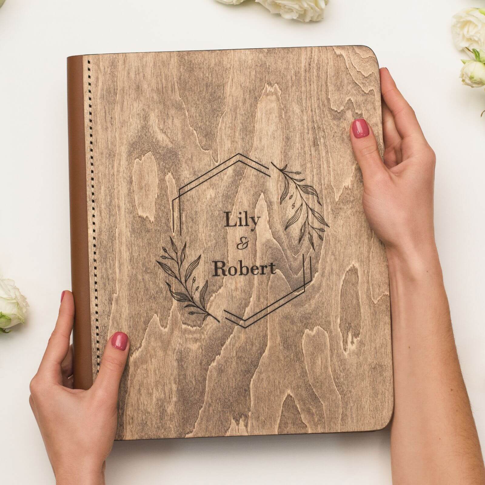 Wooden Album With Leather - Honeycomb (vertical)