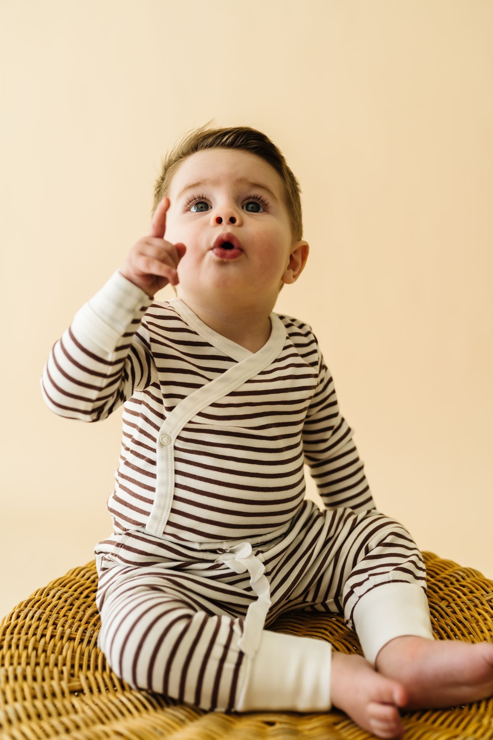 Organic Kimono Onesie & Pants Set - Plum Stripes